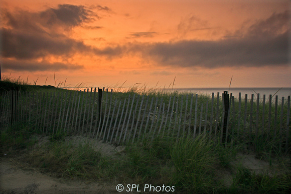 Dune barrier fence at sunset